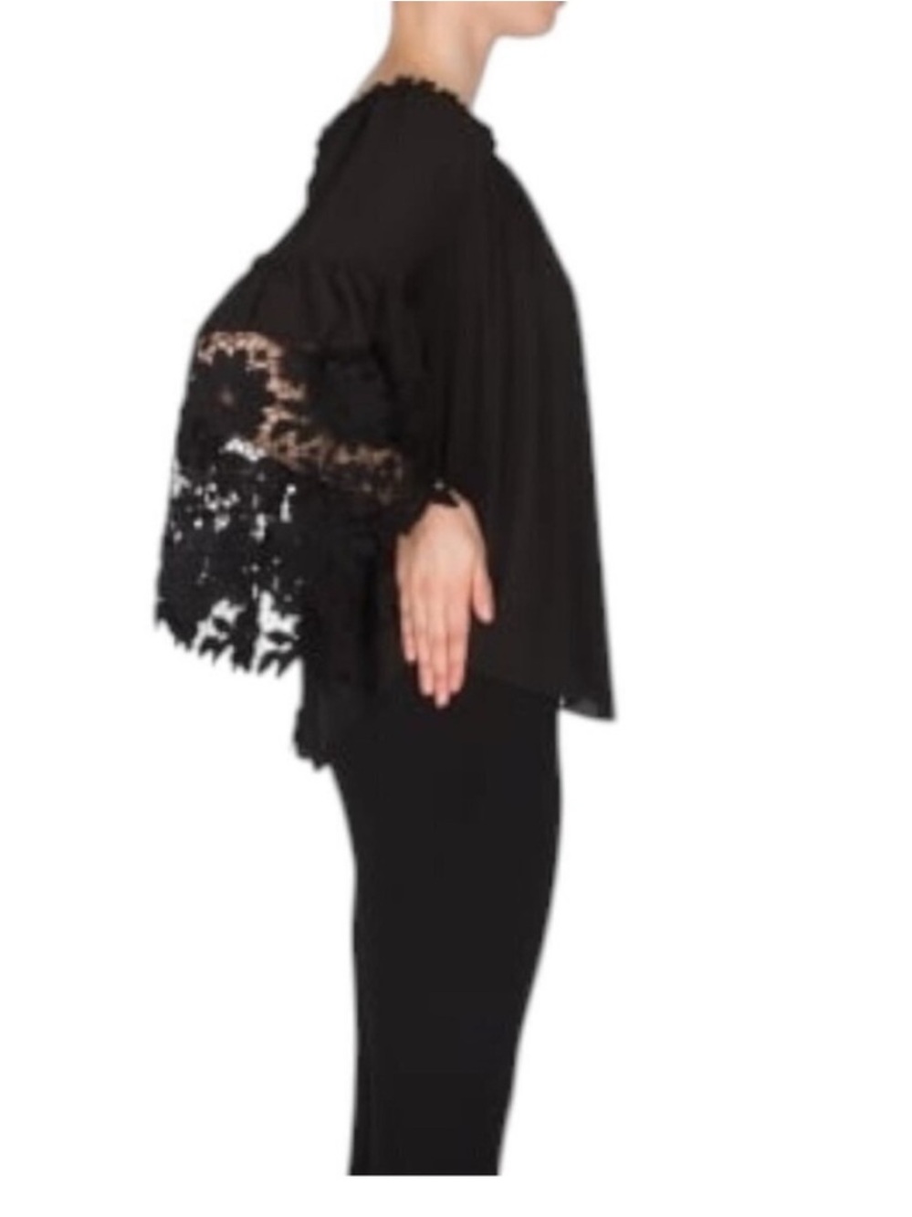 Joseph Ribkoff Off-Shoulder Black Lace Bell Sleeve Women's Top - Picture 3 of 6